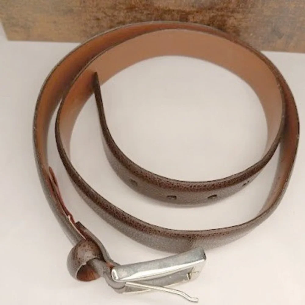 Cole Haan Leather Belt Mens 42 Brown Excellent Pebbled Solid Brass Italy A08526